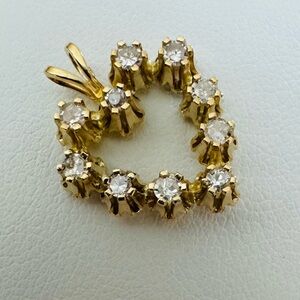 14K Yellow Gold Heart Pendant with Diamonds Halo vintage